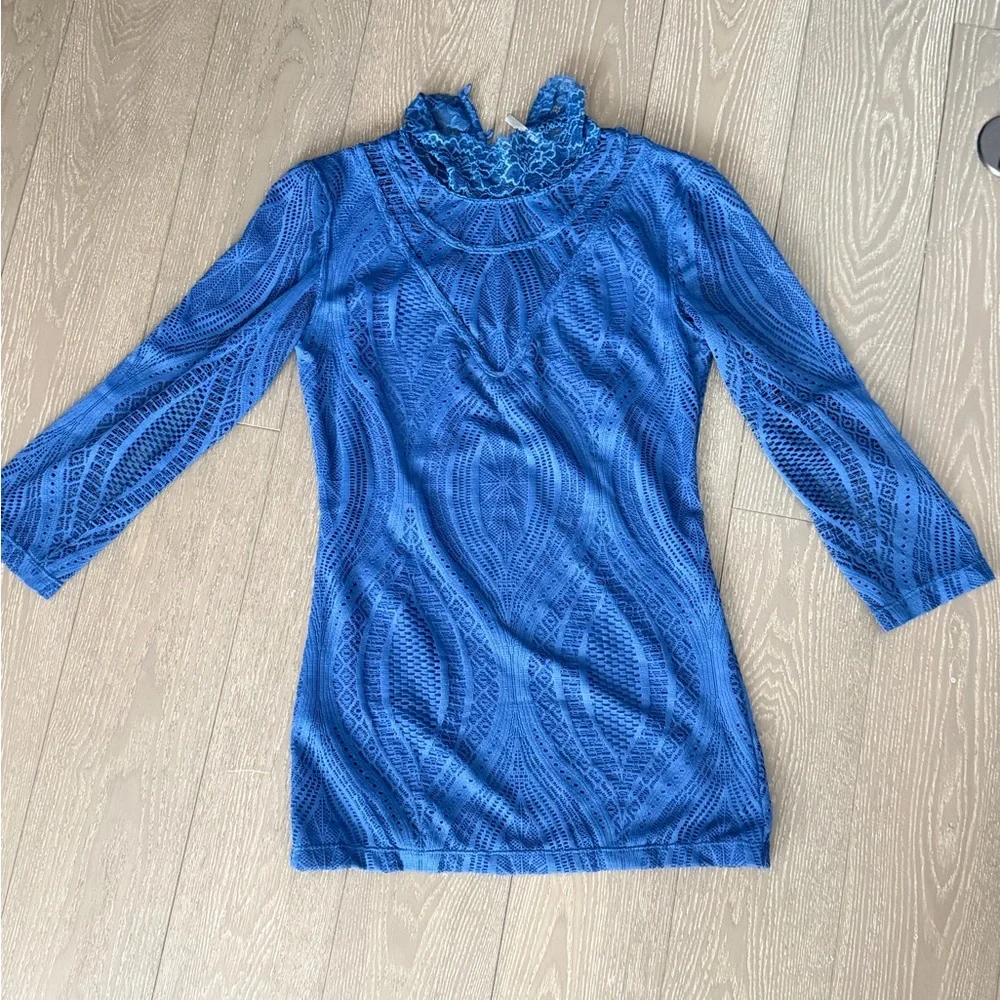 Free people Blue Lace-Detail Mock Neck Women’s Top